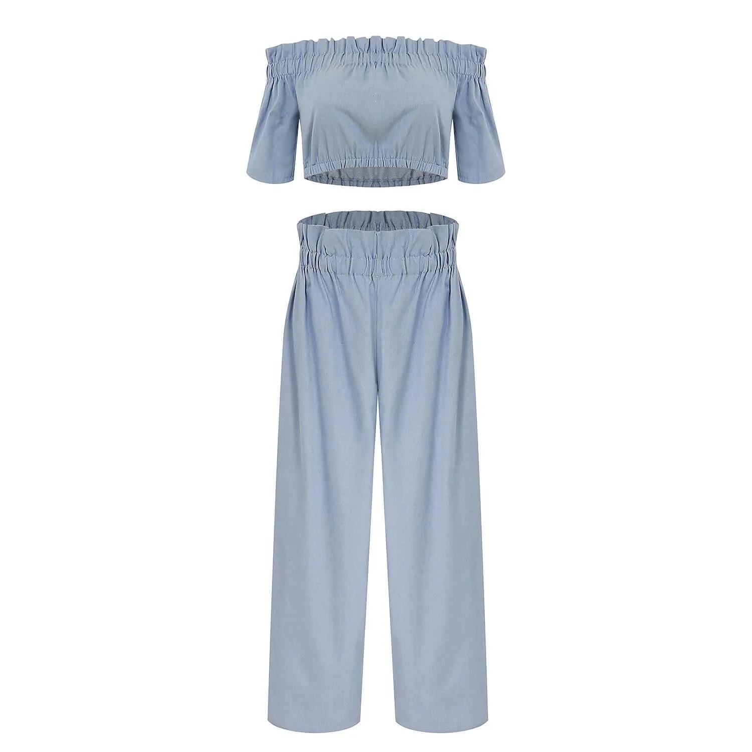 Denim Flapper Loose High Waist Short Sleeve Pants Sets