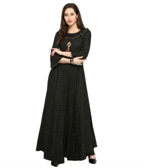 Designer Mart Black Rayon Maxi Gown Dress