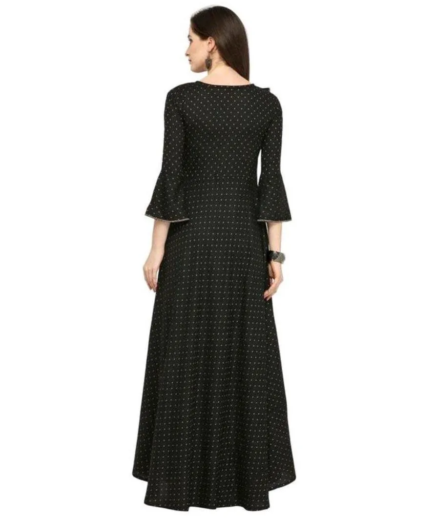 Designer Mart Black Rayon Maxi Gown Dress