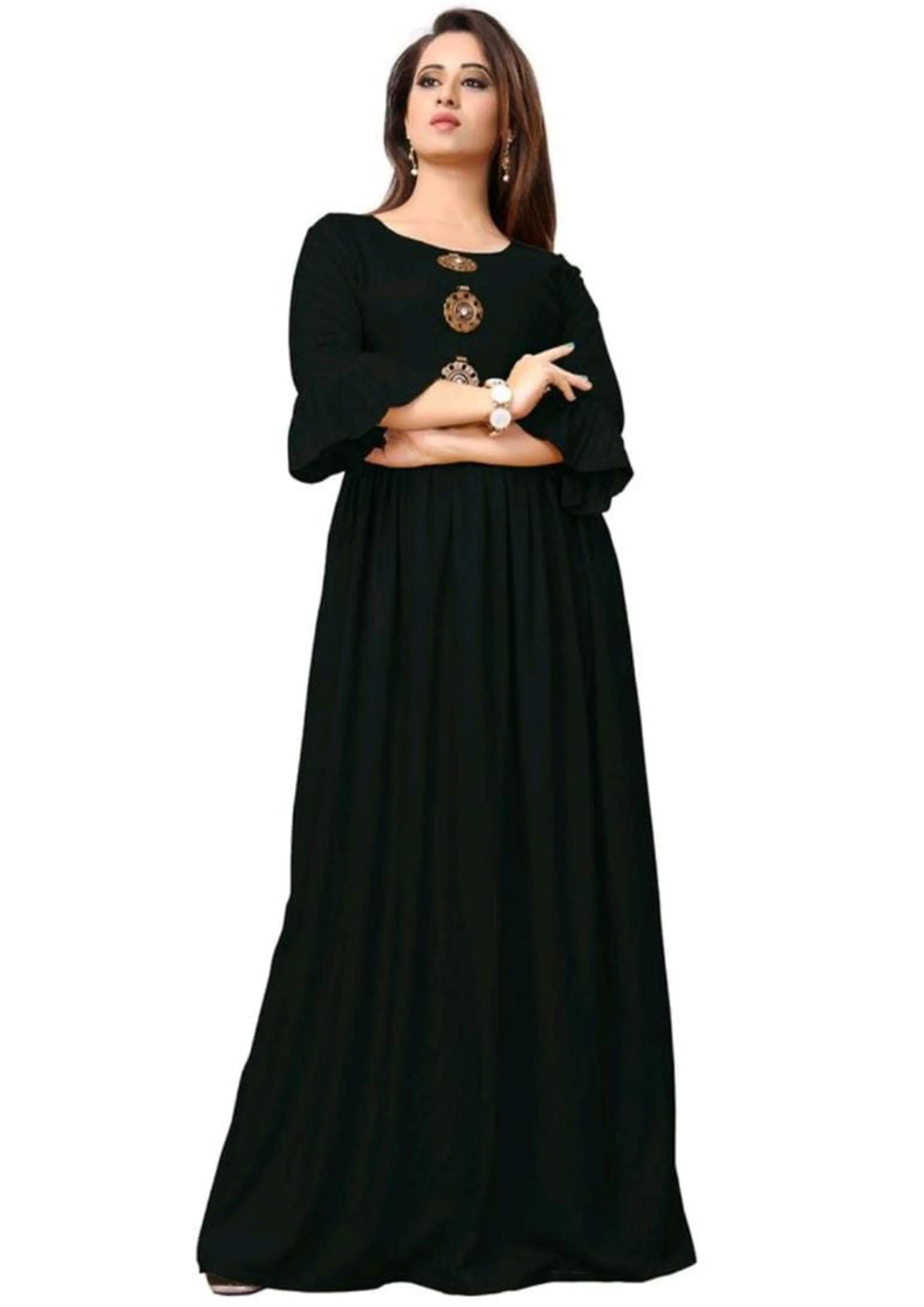 Designer Mart Black Rayon Maxi Gown Dress