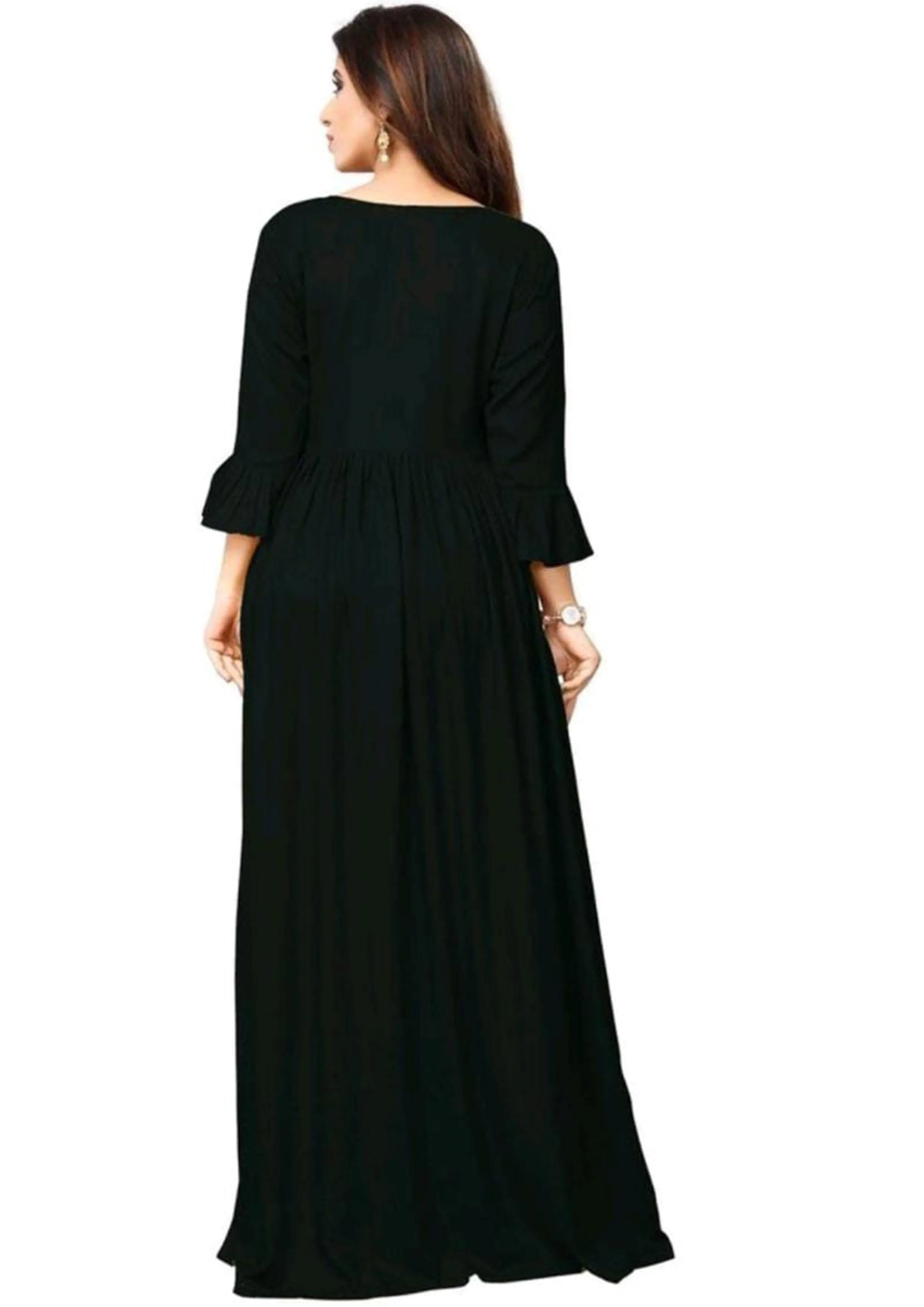 Designer Mart Black Rayon Maxi Gown Dress