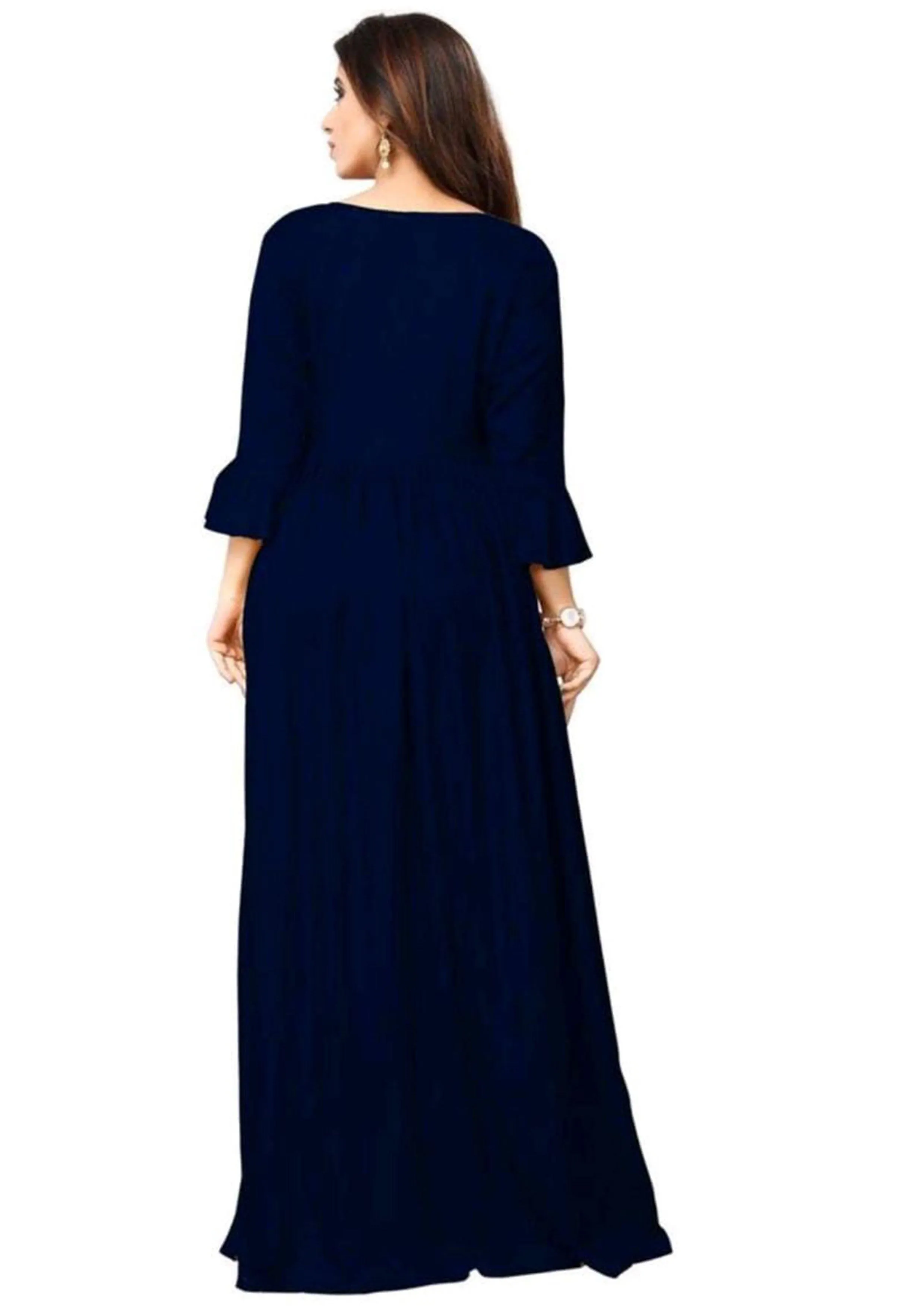 Designer Mart Blue Rayon Maxi Gown Dress