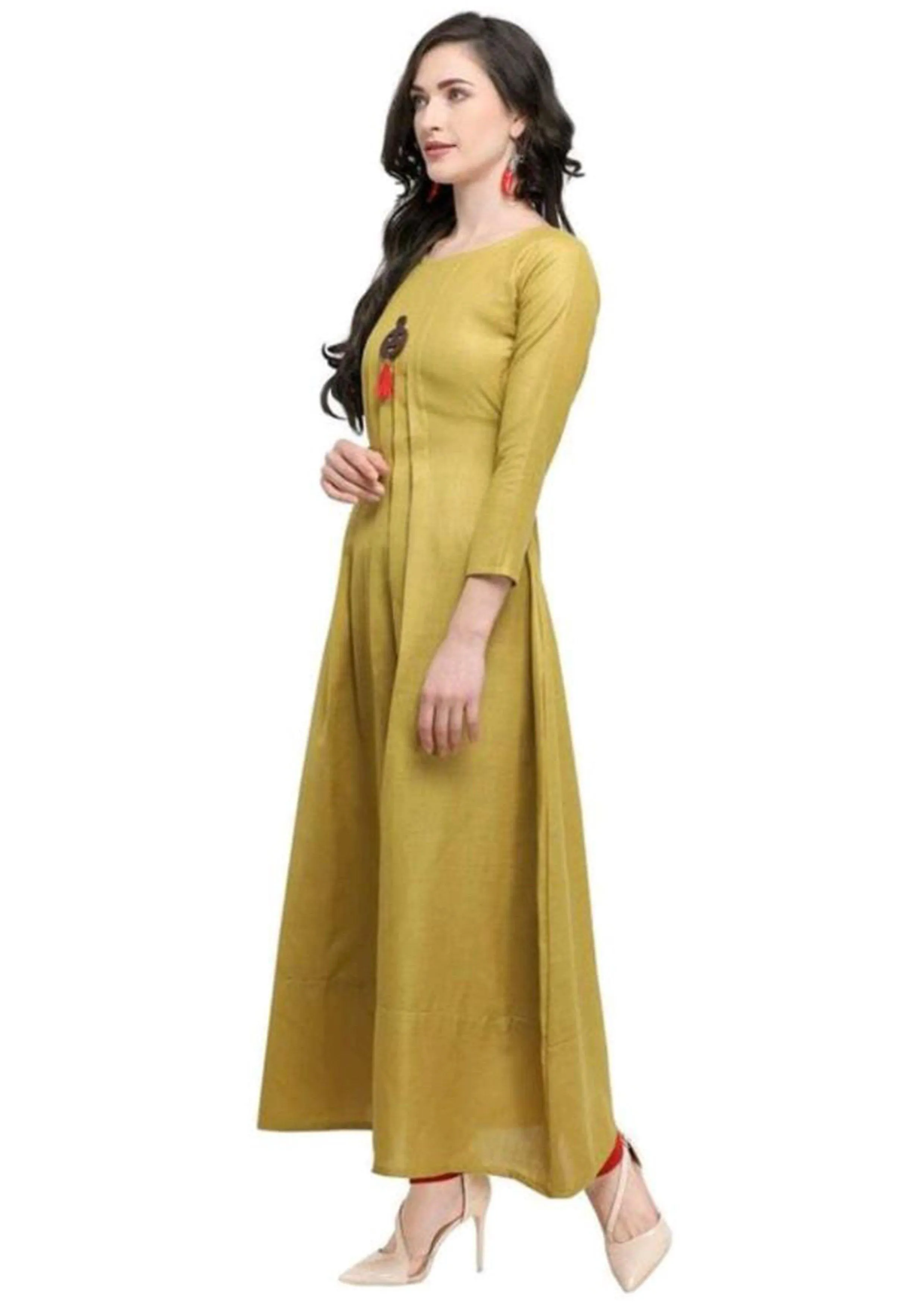 Designer Mart Golden Rudy Cotton Maxi Gown Dress