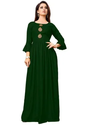 Designer Mart Green Rayon Maxi Gown Dress