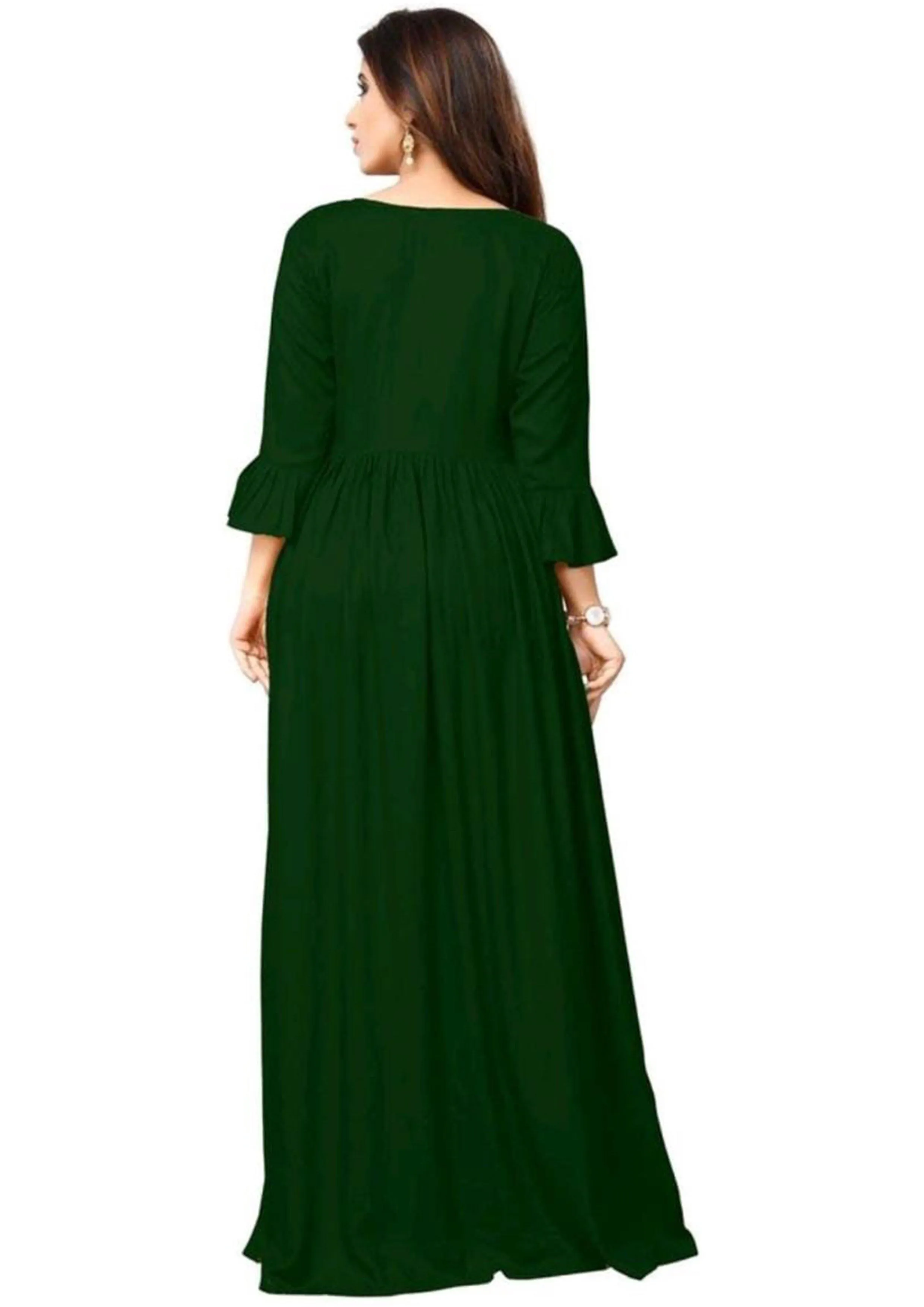 Designer Mart Green Rayon Maxi Gown Dress