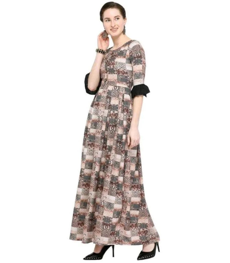 Designer Mart Multi-Color Rayon Maxi Gown Dress