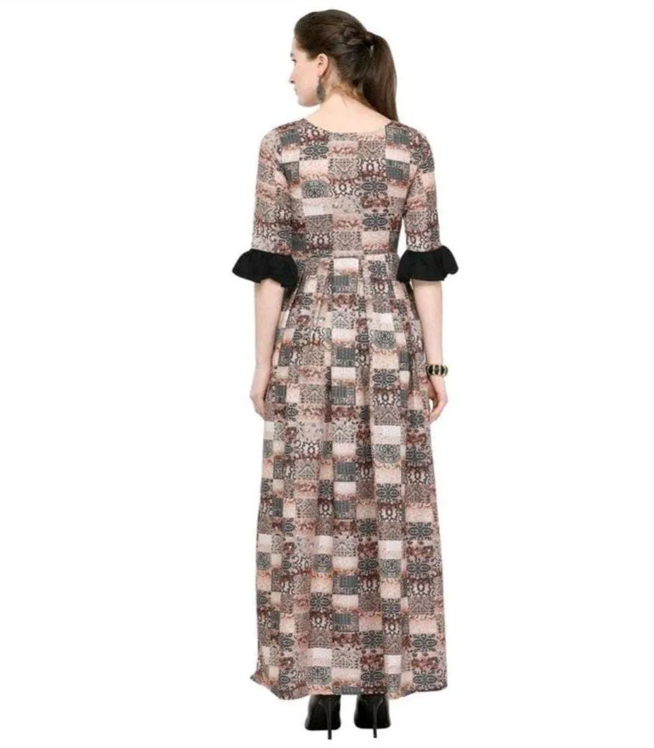 Designer Mart Multi-Color Rayon Maxi Gown Dress