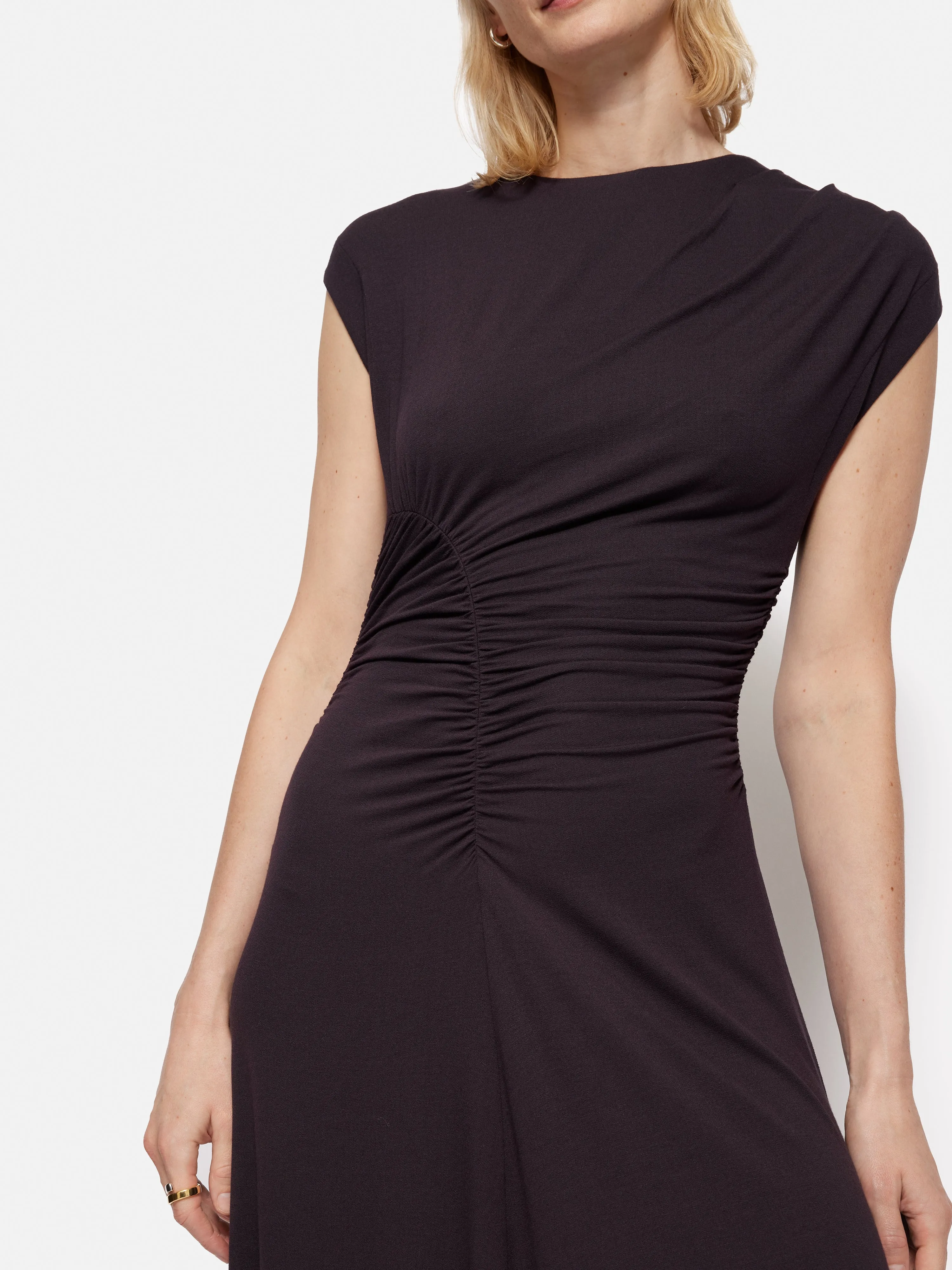 Drape Pleat Jersey Dress | Raisin