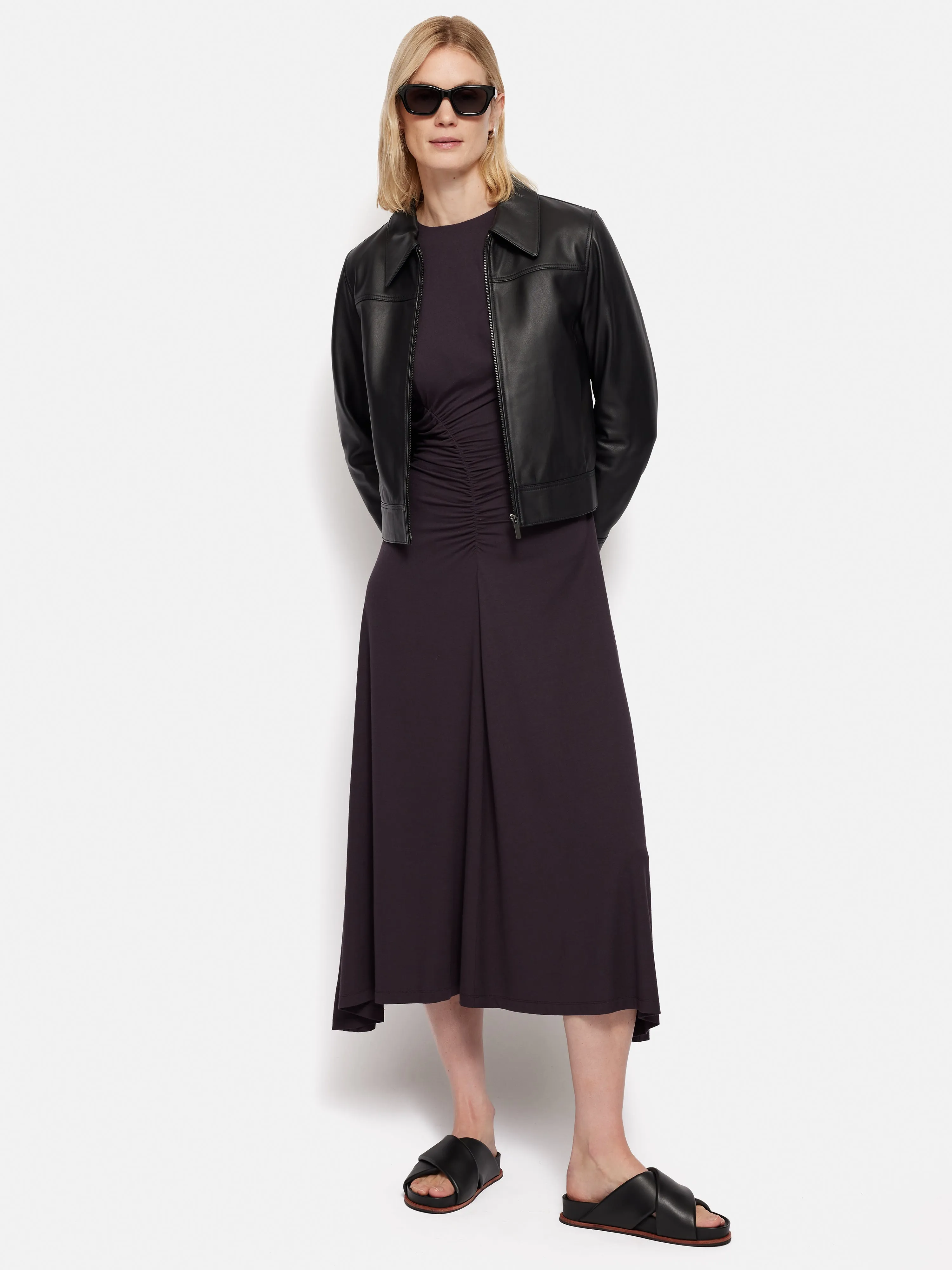 Drape Pleat Jersey Dress | Raisin