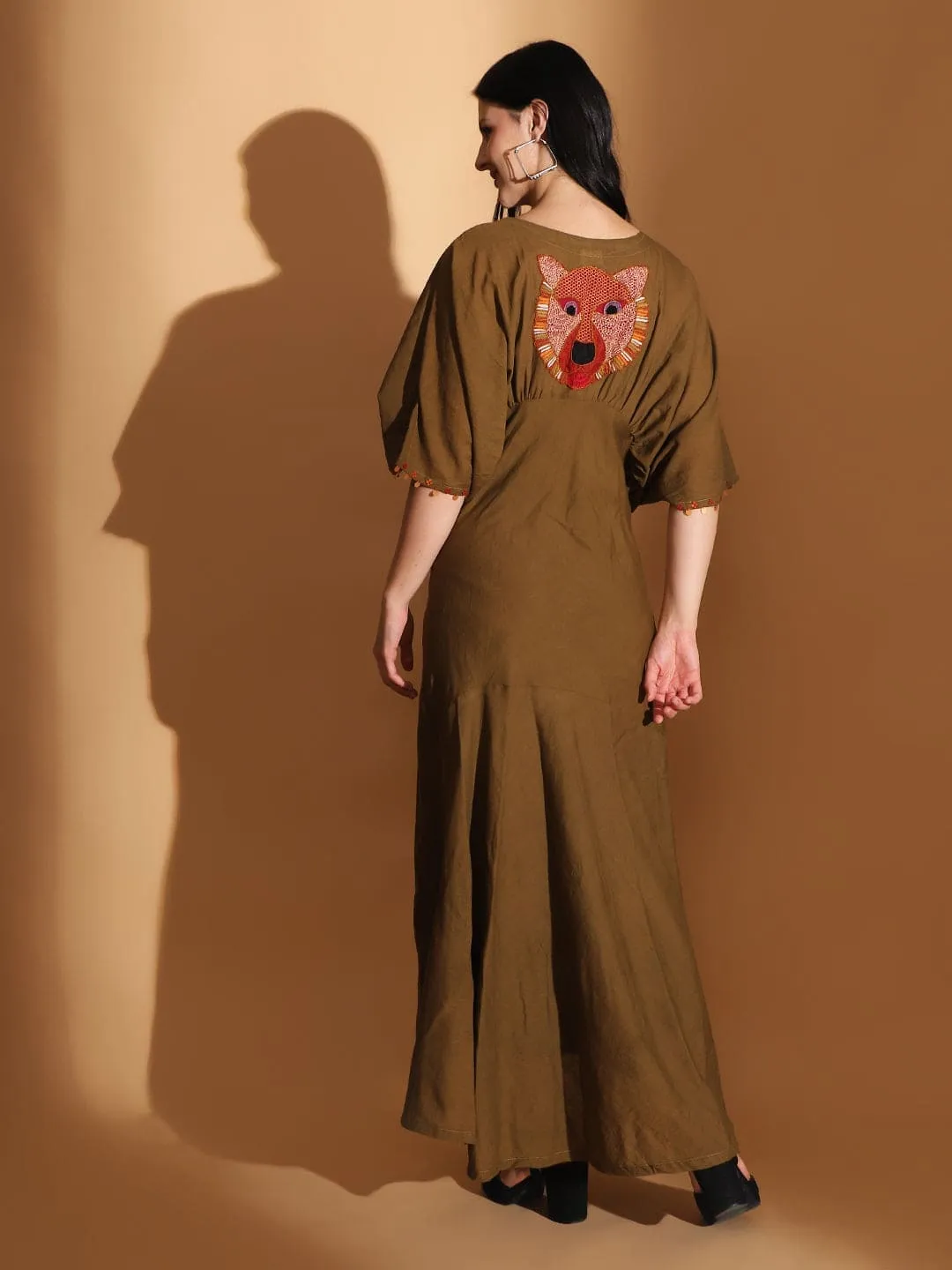 Earthy Olive Gond Artwork Dress