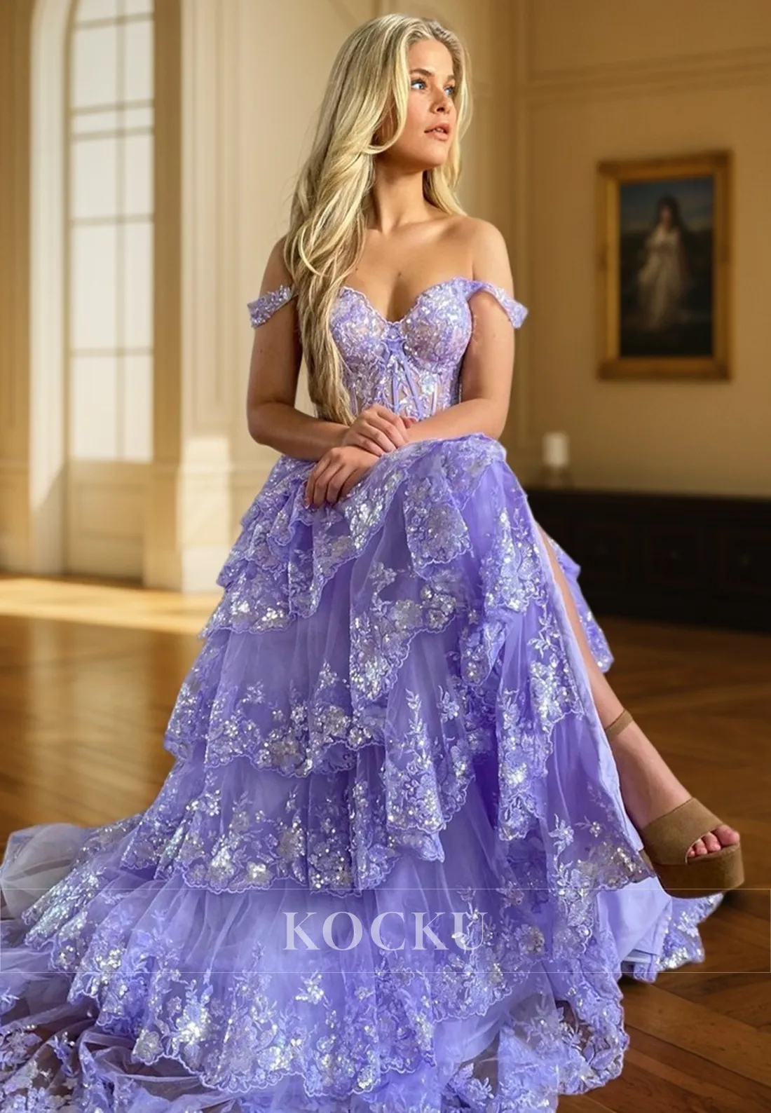 Elegant & Luxurious Off-Shoulder A-Line Sparkly Evening Party Prom Dress