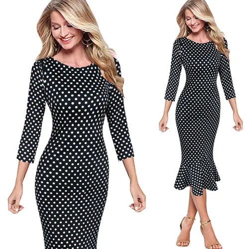 Elegant Vintage Pinup Casual Cocktail Party Dress MIDI Sleeve