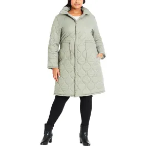 Evans Womens Plus Puffer Long Quilted Coat