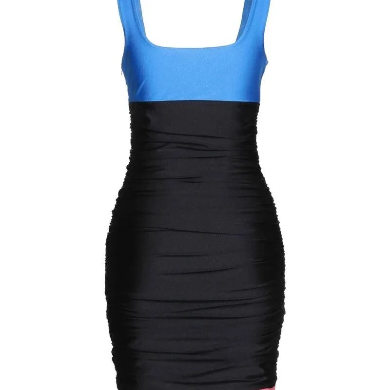 FAUSTO PUGLISI Black & Blue Mini Dress | US 6