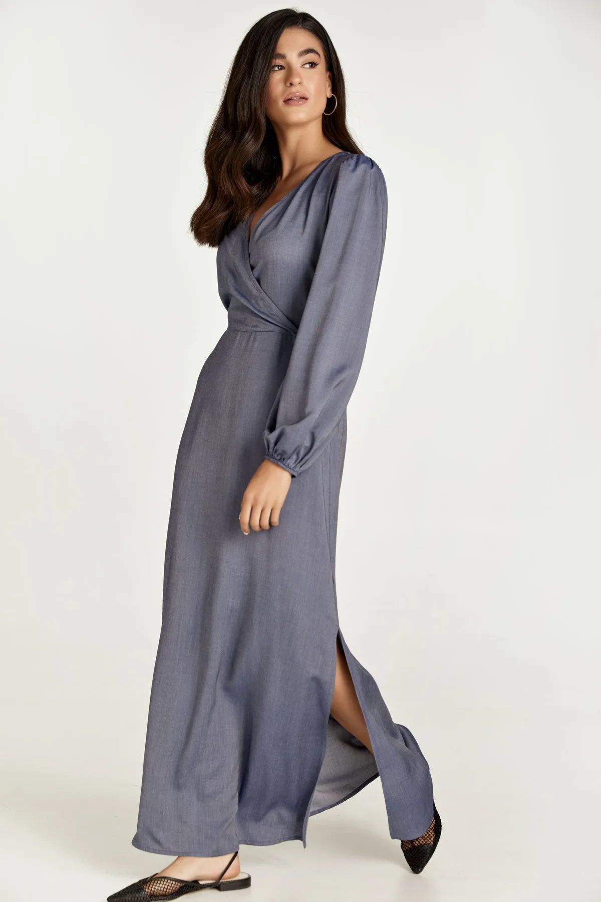 Faux Wrap Maxi Dress with Side Slits