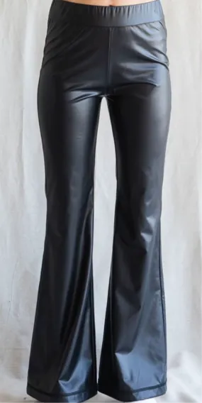 Flared faux leather leggings