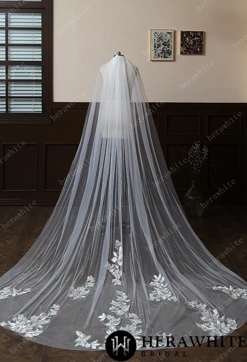 Floral And Dreamy Cathedral Length Bridal Veil