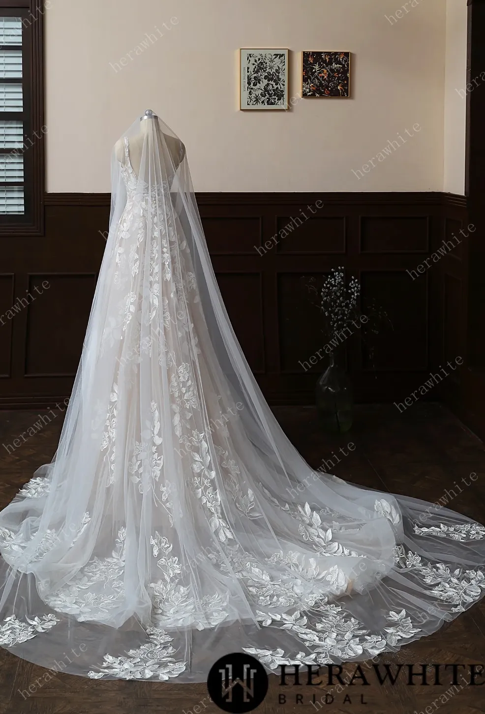 Floral And Dreamy Cathedral Length Bridal Veil