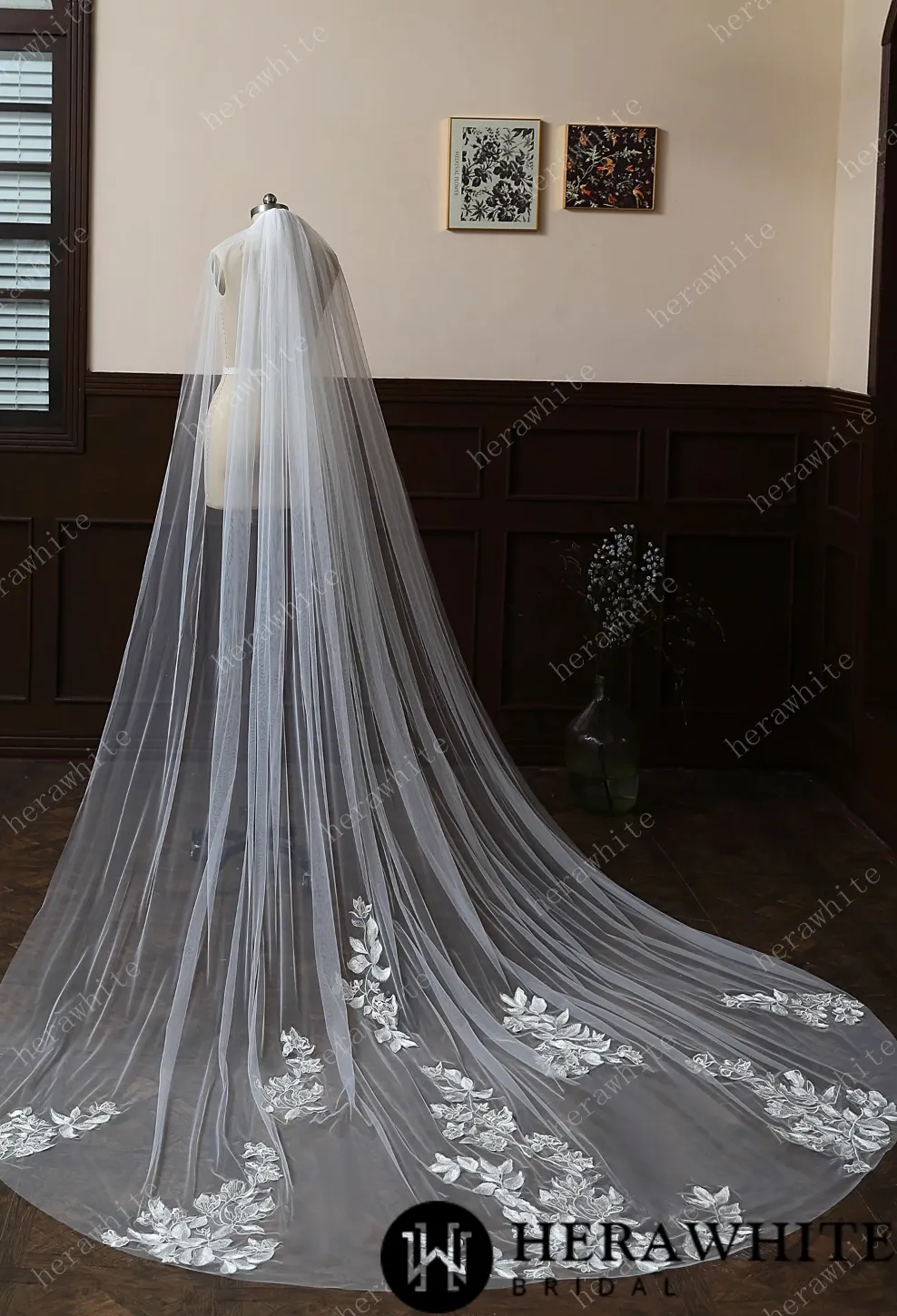 Floral And Dreamy Cathedral Length Bridal Veil