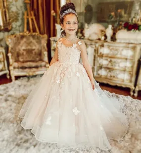 Floral Tulle Luxury Princess Long Maxi Girls Ball Gown