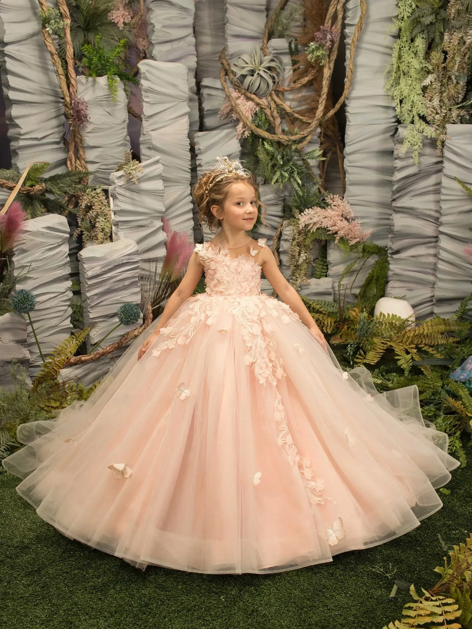 Floral Tulle Luxury Princess Long Maxi Girls Ball Gown