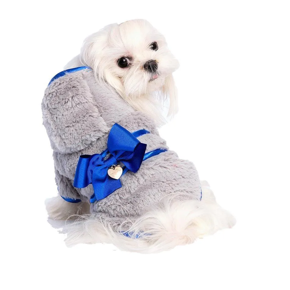 Fluffy Bow Dog Coat Baby Blue