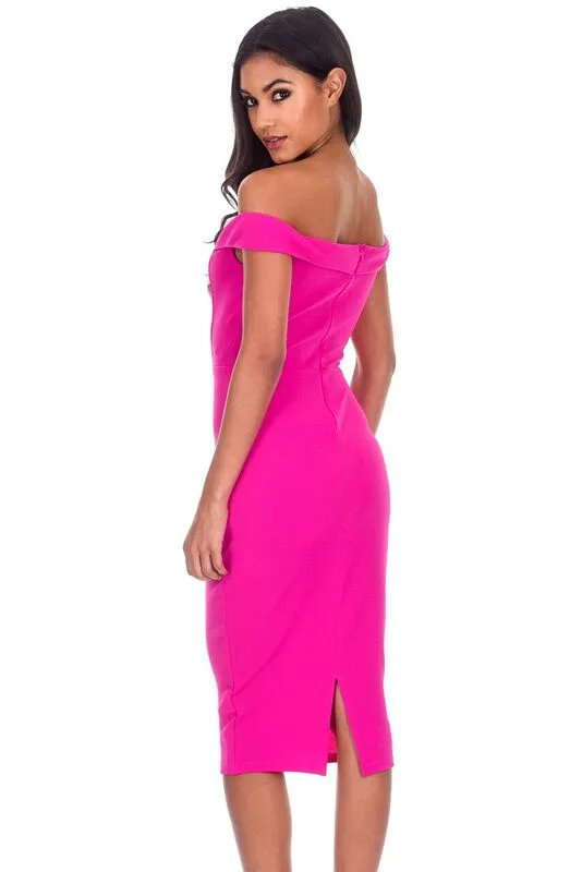 Fuchsia Bardot Bodycon Dress