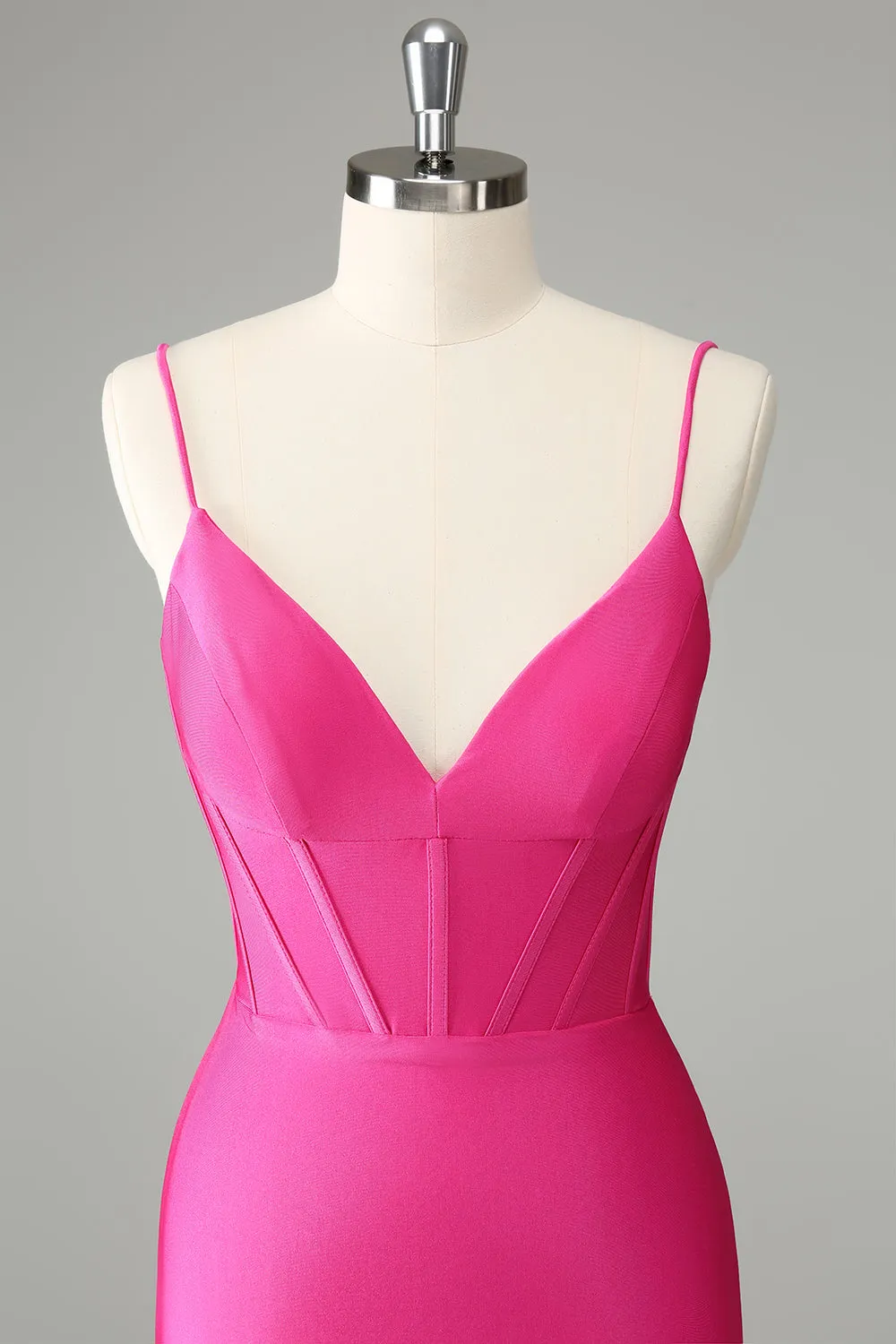 Fuchsia Tight Spaghetti Straps Pleated Short Homecoming Dress