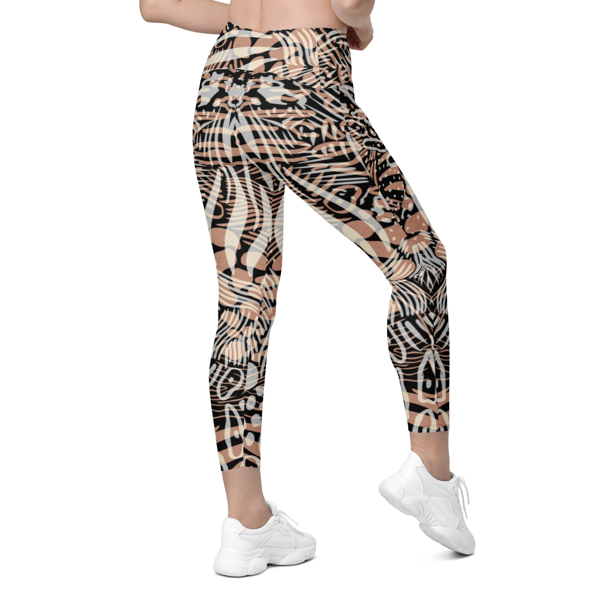 Fun Animal Print Crossover Leggings with Pocket, lioness-love