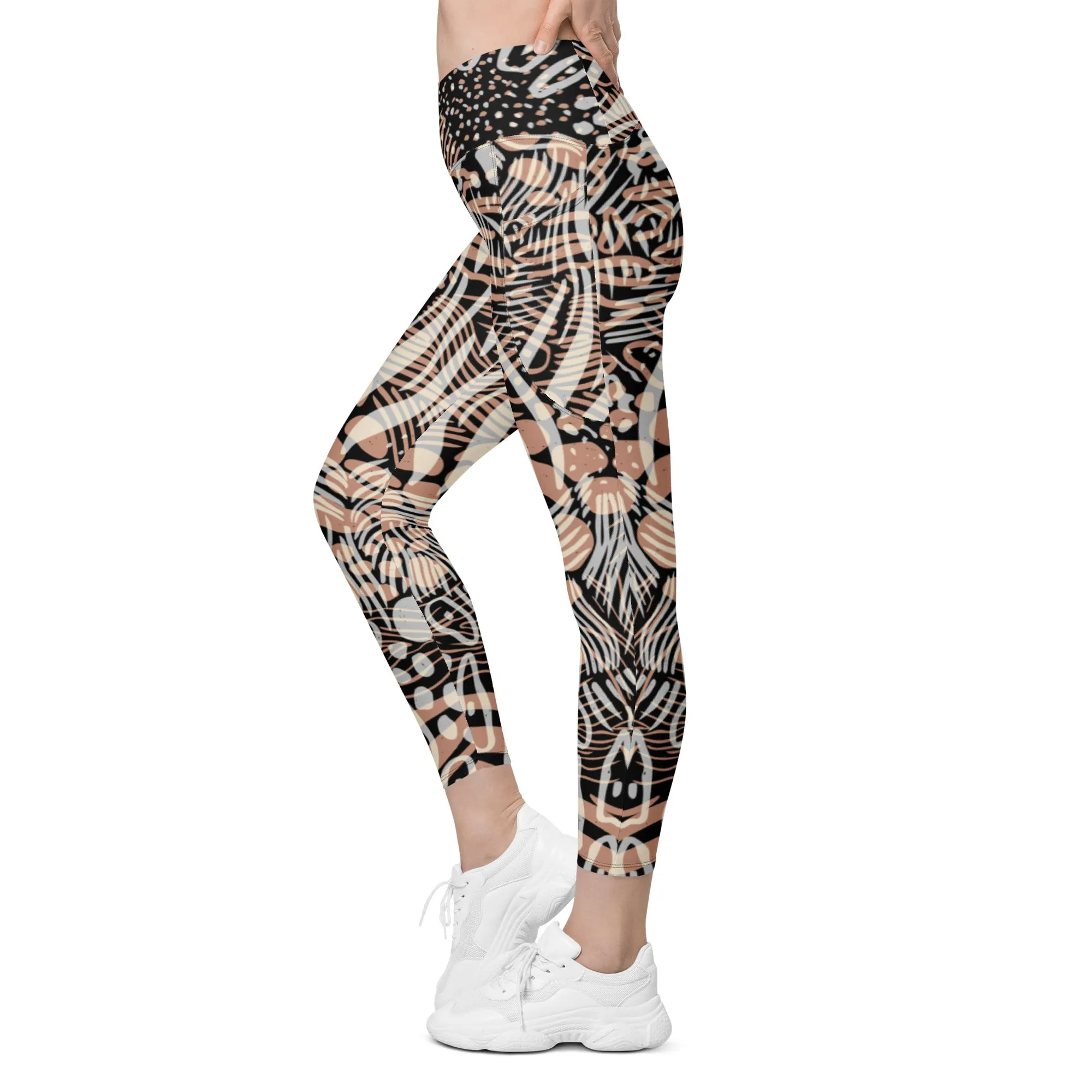 Fun Animal Print Crossover Leggings with Pocket, lioness-love