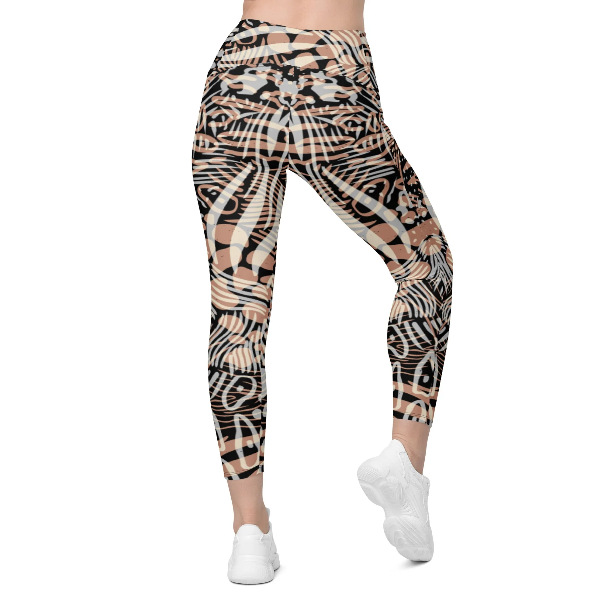 Fun Animal Print Crossover Leggings with Pocket, lioness-love