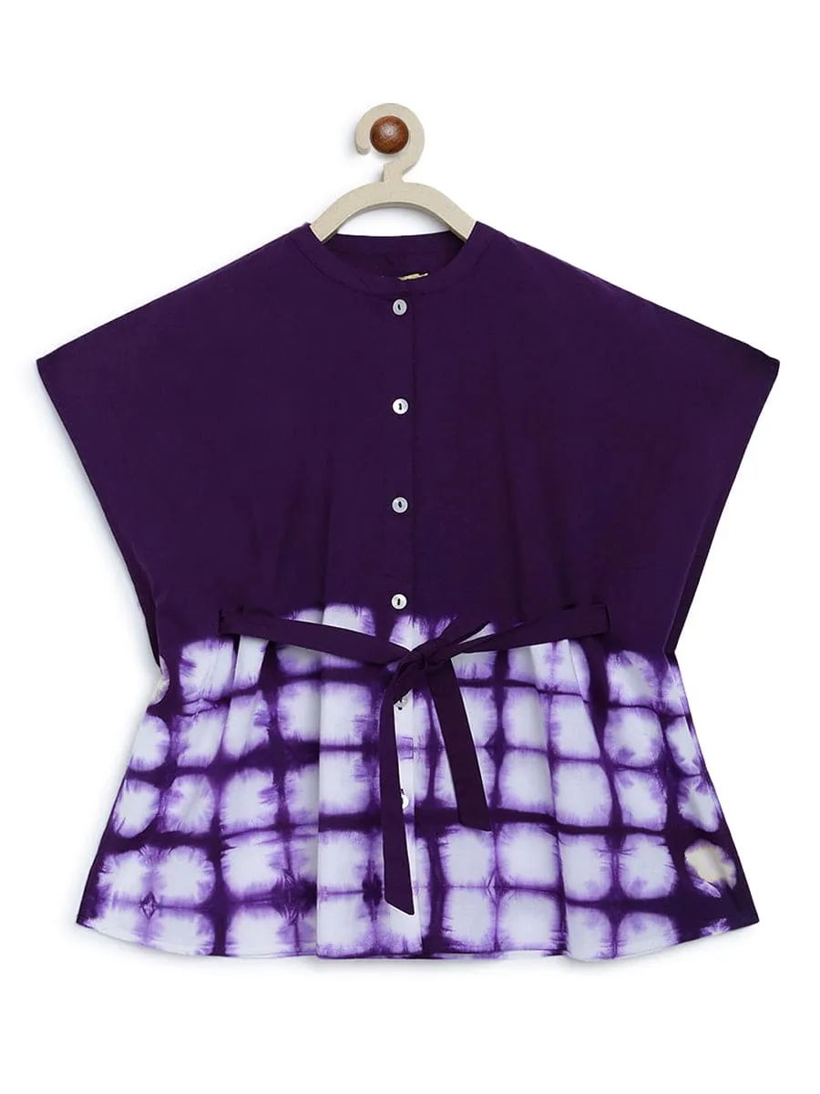 Girls Kaftan Dress Tie Dye Clamp - Purple