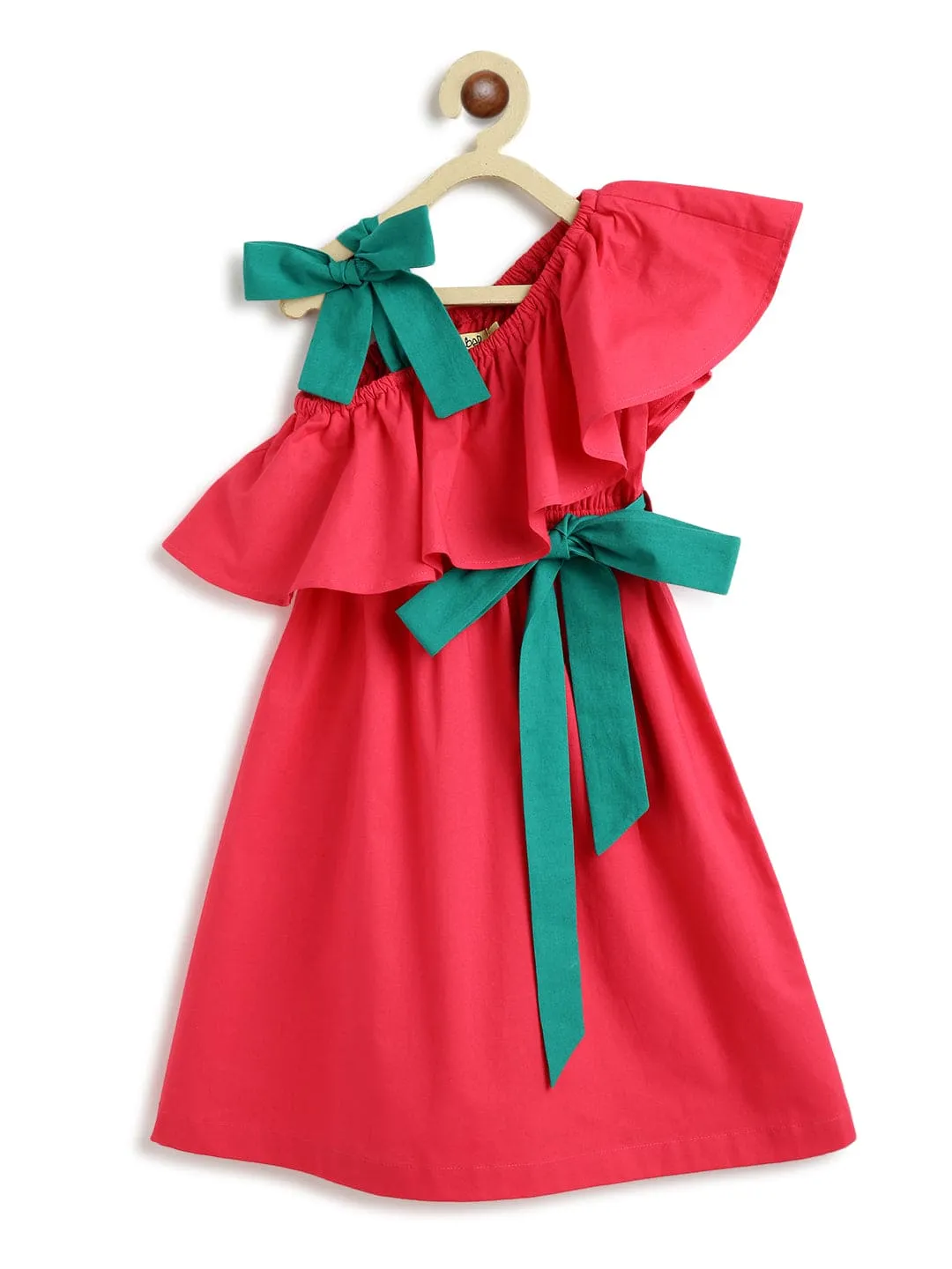 Girls Solid Ruffle Dress-Pink