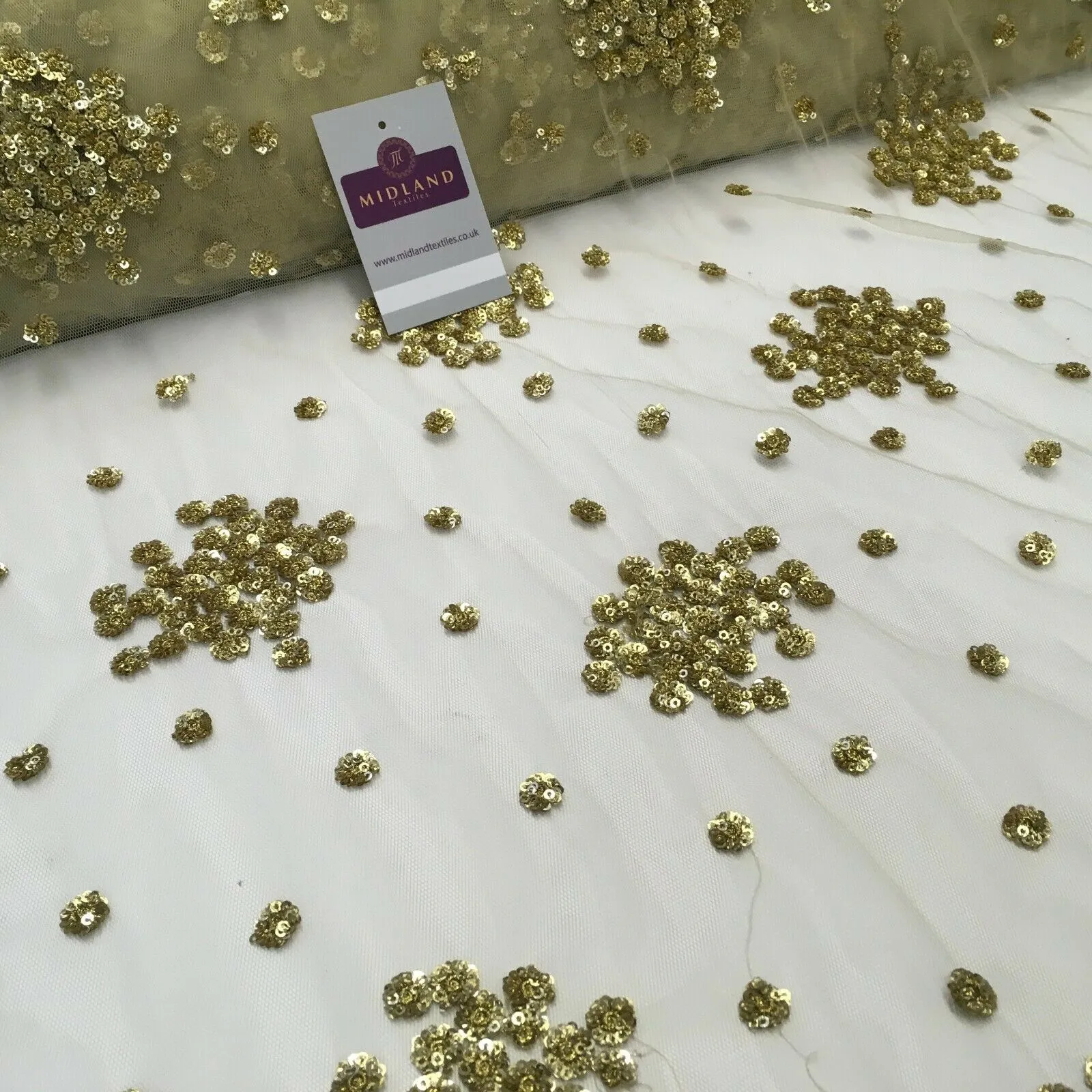 Gold Sequined Tulle net Wedding Dress fabric 100cm Wide Mtex MR1131