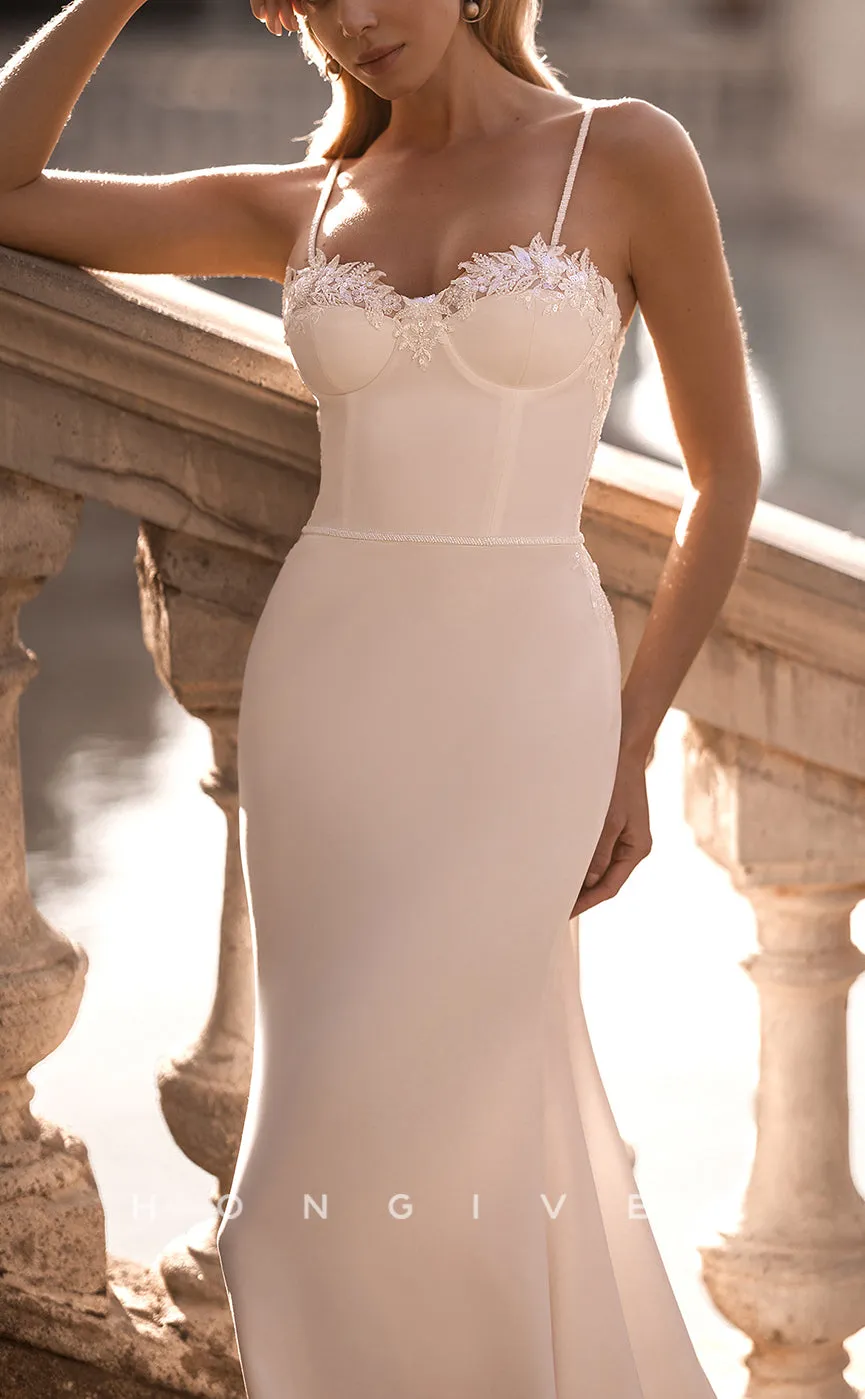 H1079 - Elegant & Luxurious Satin Sweetheart Spaghetti Straps Court Train Wedding Dress