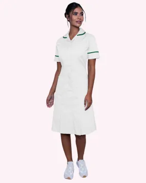 Halton Classic Collar Healthcare Dress - White / Bottle Green