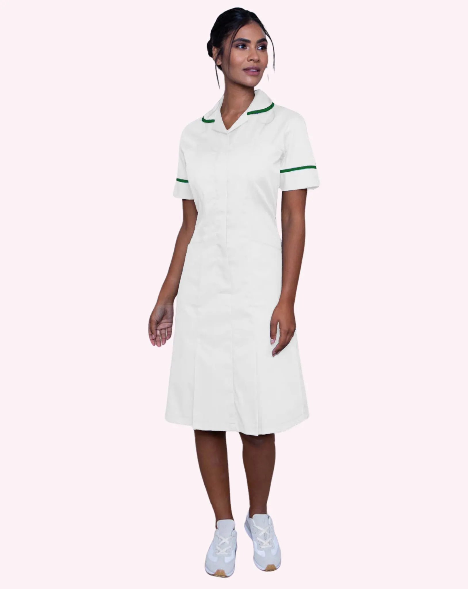 Halton Classic Collar Healthcare Dress - White / Bottle Green