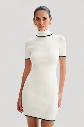 Hayley Turtleneck Contrast Knit Mini Dress - Ivory