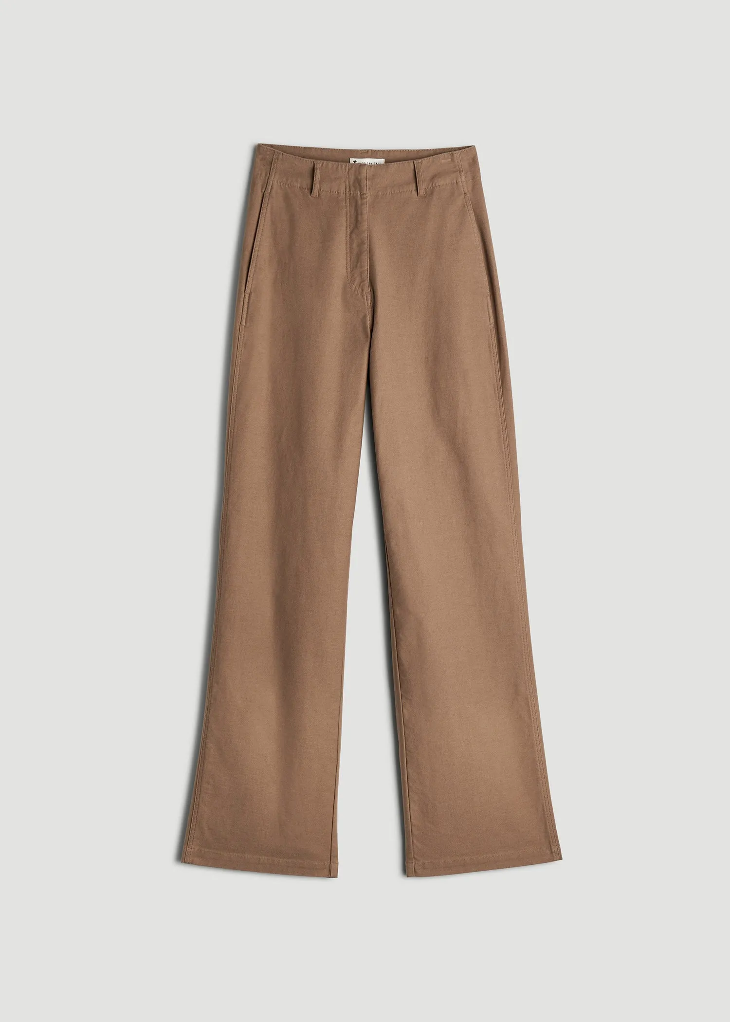 High-Rise Wide-Leg Flat-Front Chino Pants for Tall Women in Fawn