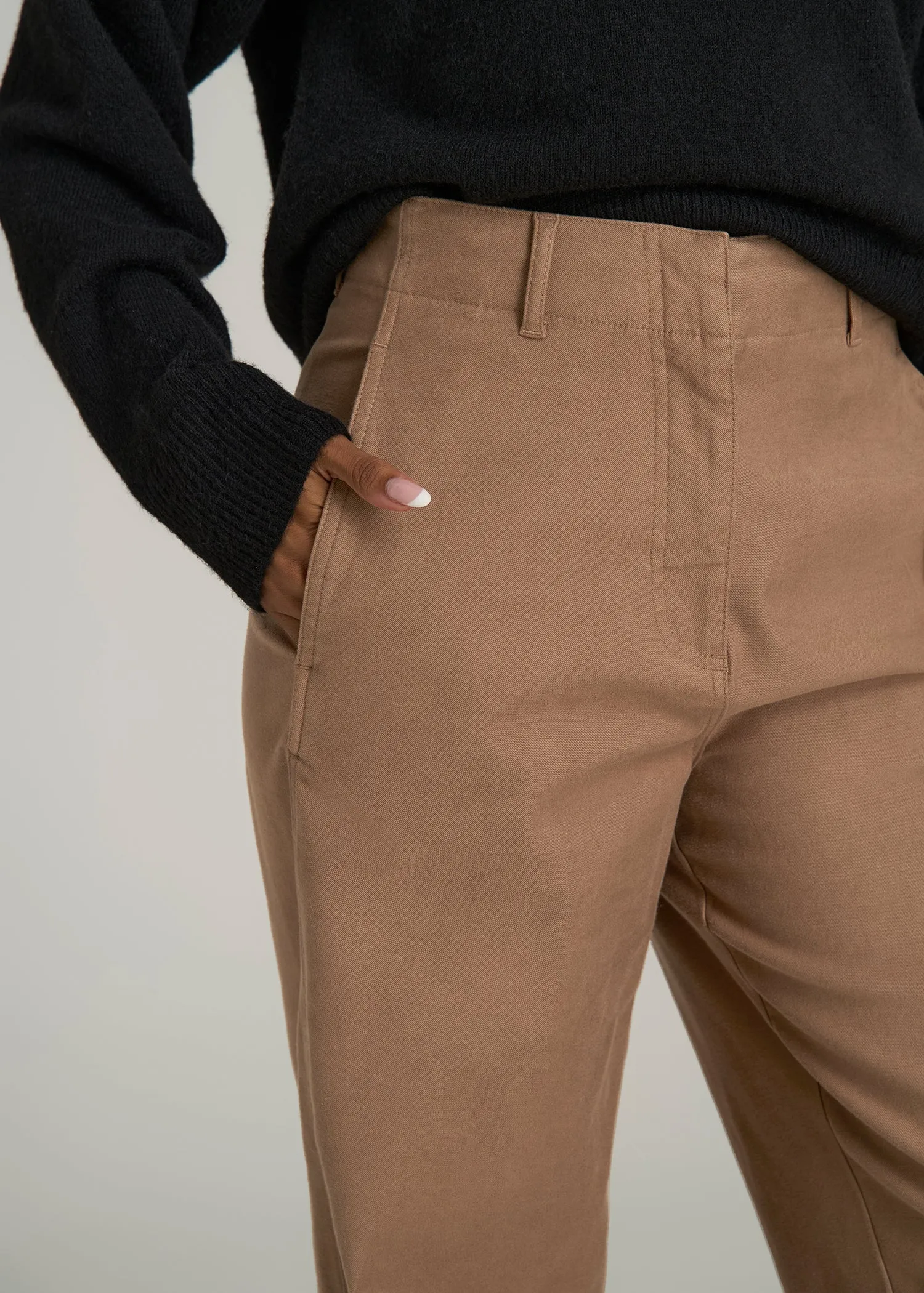 High-Rise Wide-Leg Flat-Front Chino Pants for Tall Women in Fawn