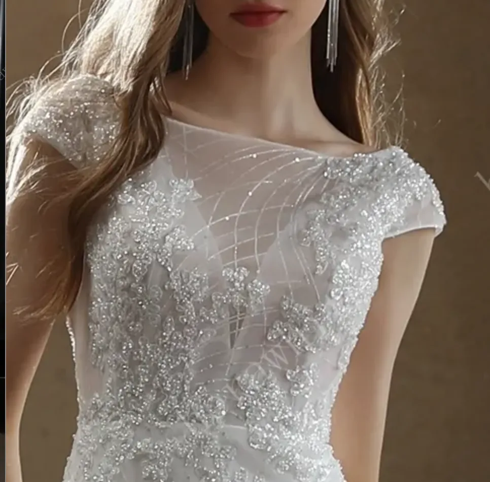 Illusion Bateau Neckline Beaded Mermaid Wedding Dress