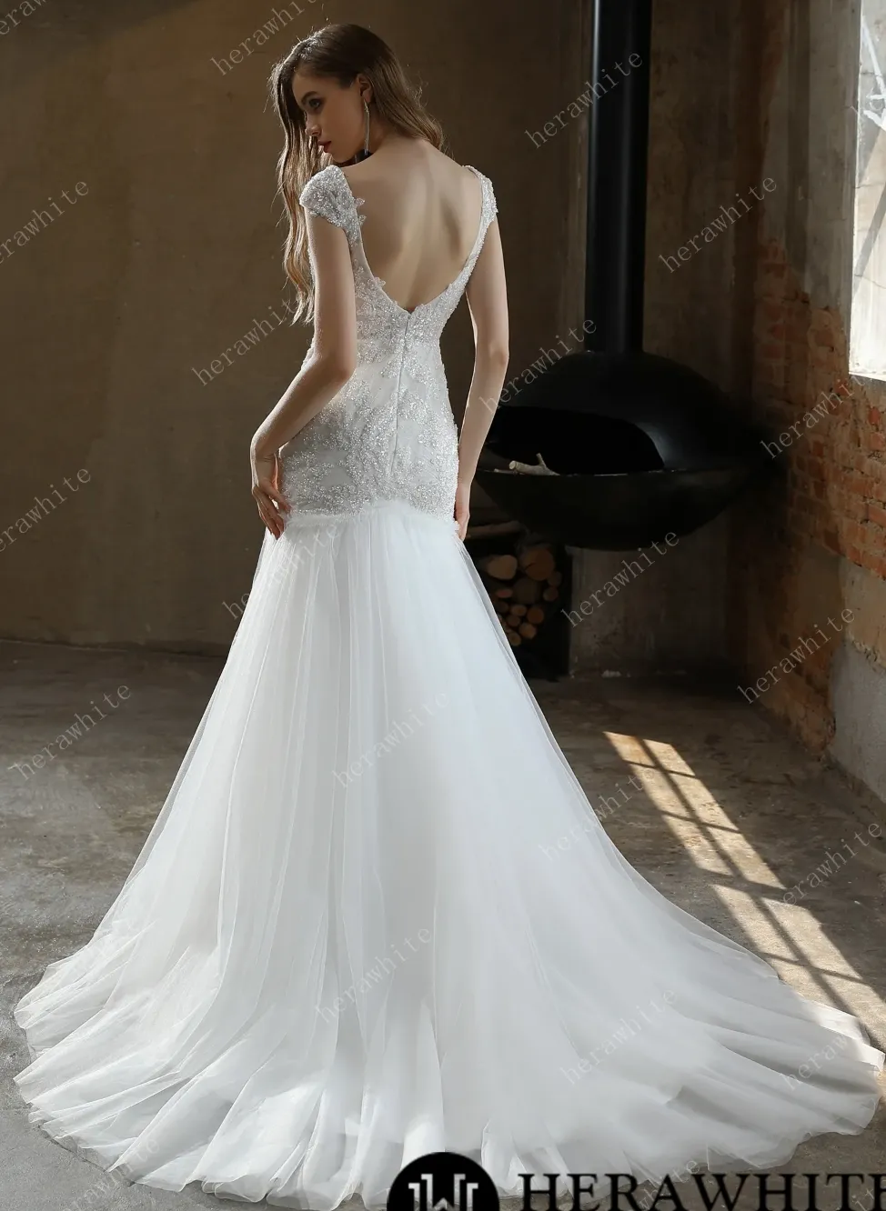 Illusion Bateau Neckline Beaded Mermaid Wedding Dress