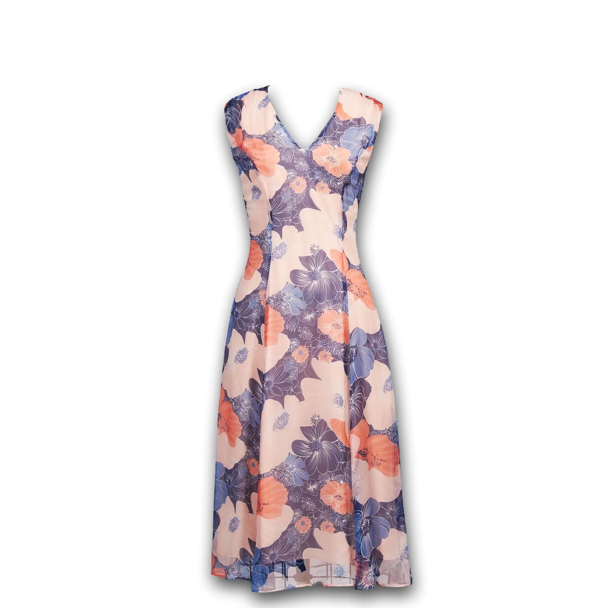 J. Peterman Women's Flowy V-Neck Floral Dress - Navy and Pink