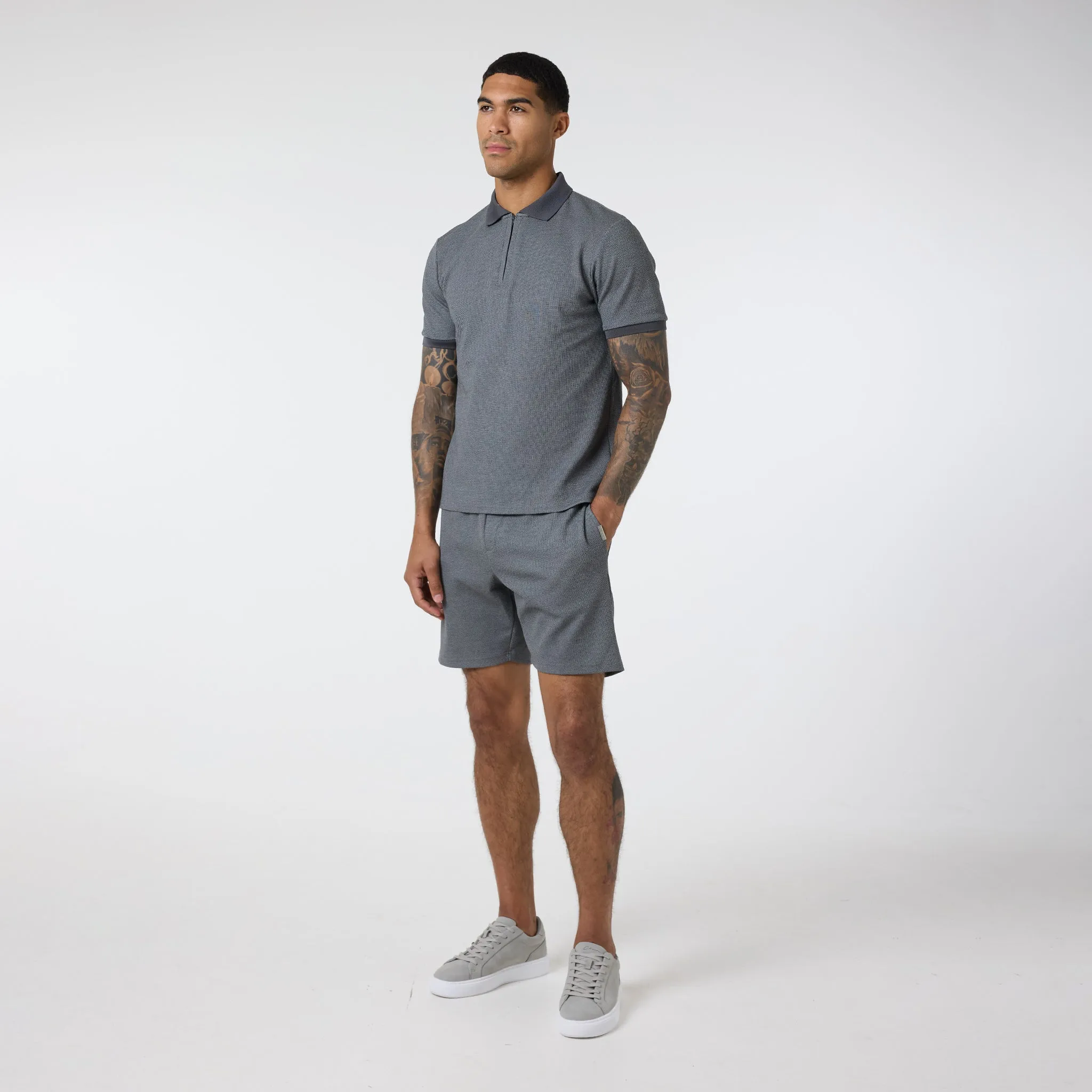 Jacquard Polo Twinset | Charcoal