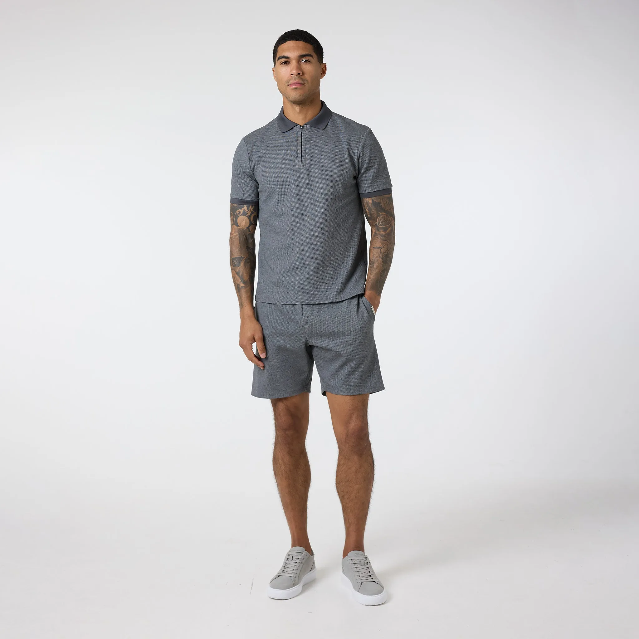 Jacquard Polo Twinset | Charcoal