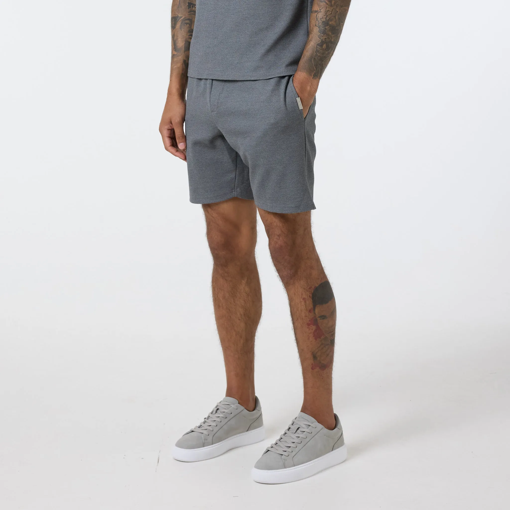 Jacquard Polo Twinset | Charcoal