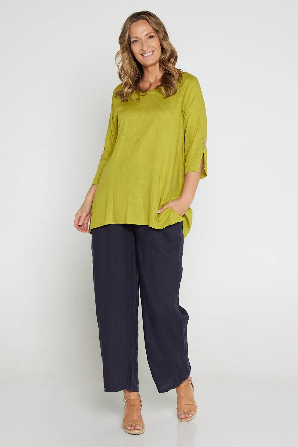 Janine Linen Top - Moss Citrine