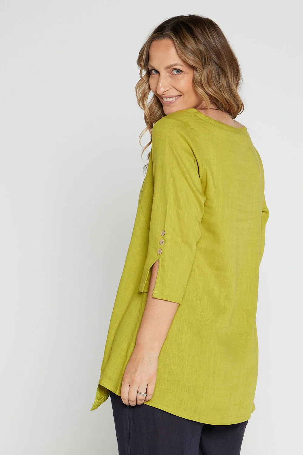 Janine Linen Top - Moss Citrine