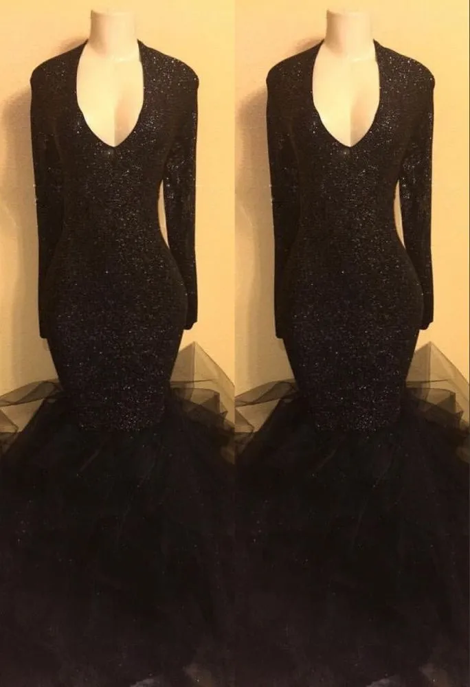 kamahe Chic black sequins prom dress, ruffles evening dress