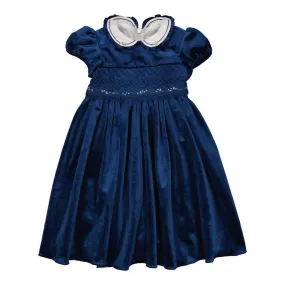 KIDIWI Girls' Velvet Party Dress with White Collar - Navy Blue